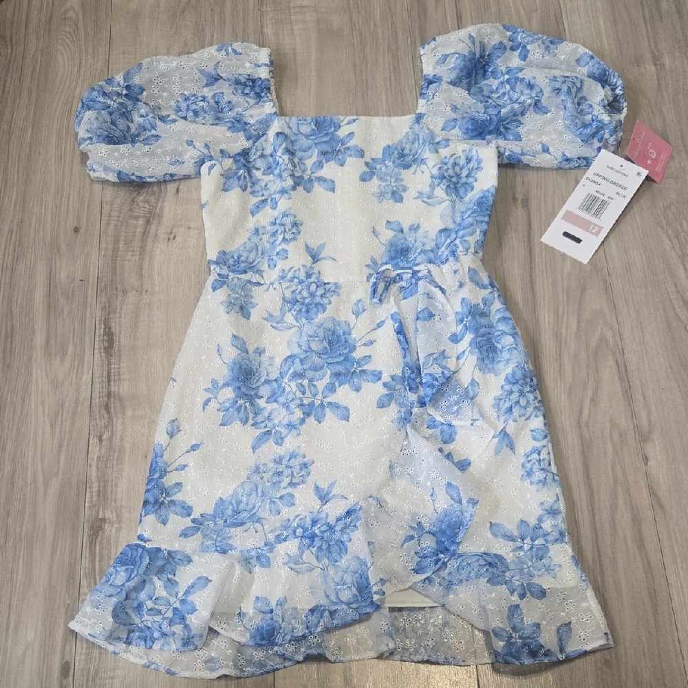 Rare Editions Blue Floral Kids Dress